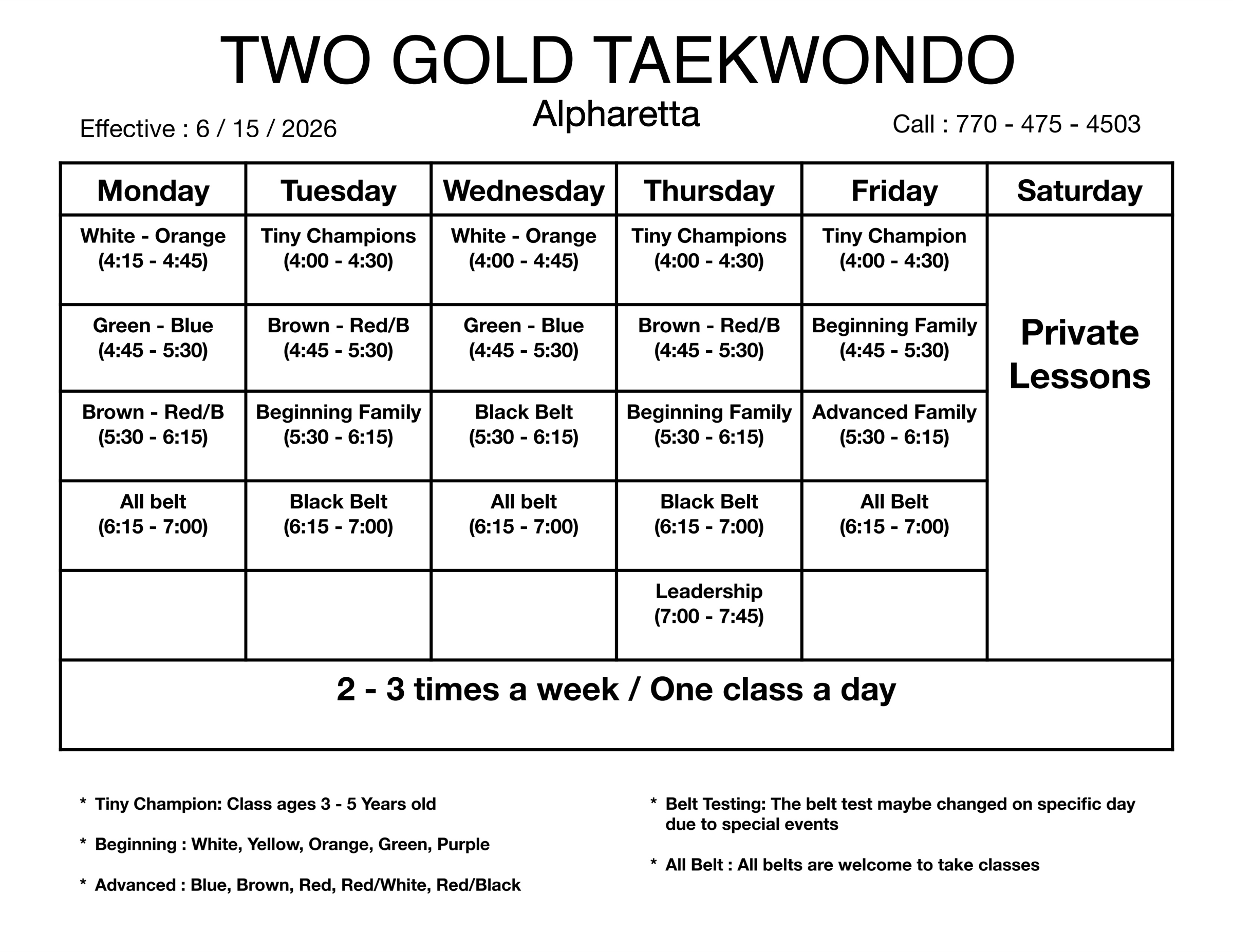 Alpharetta Class Schedule